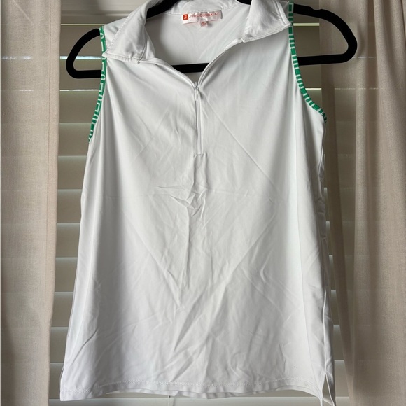 Jude Connally Sleeveless Zip Polo Top White with Green Trim Size Small - Picture 1 of 3